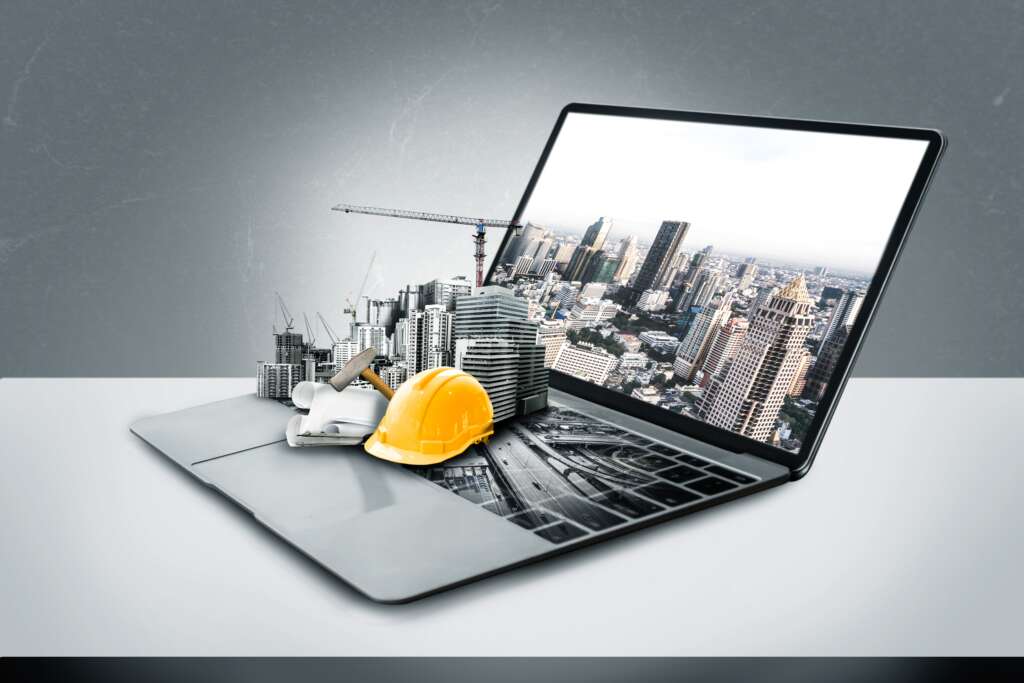 Laptop showing Innovative architecture and projection of civil engineering plan